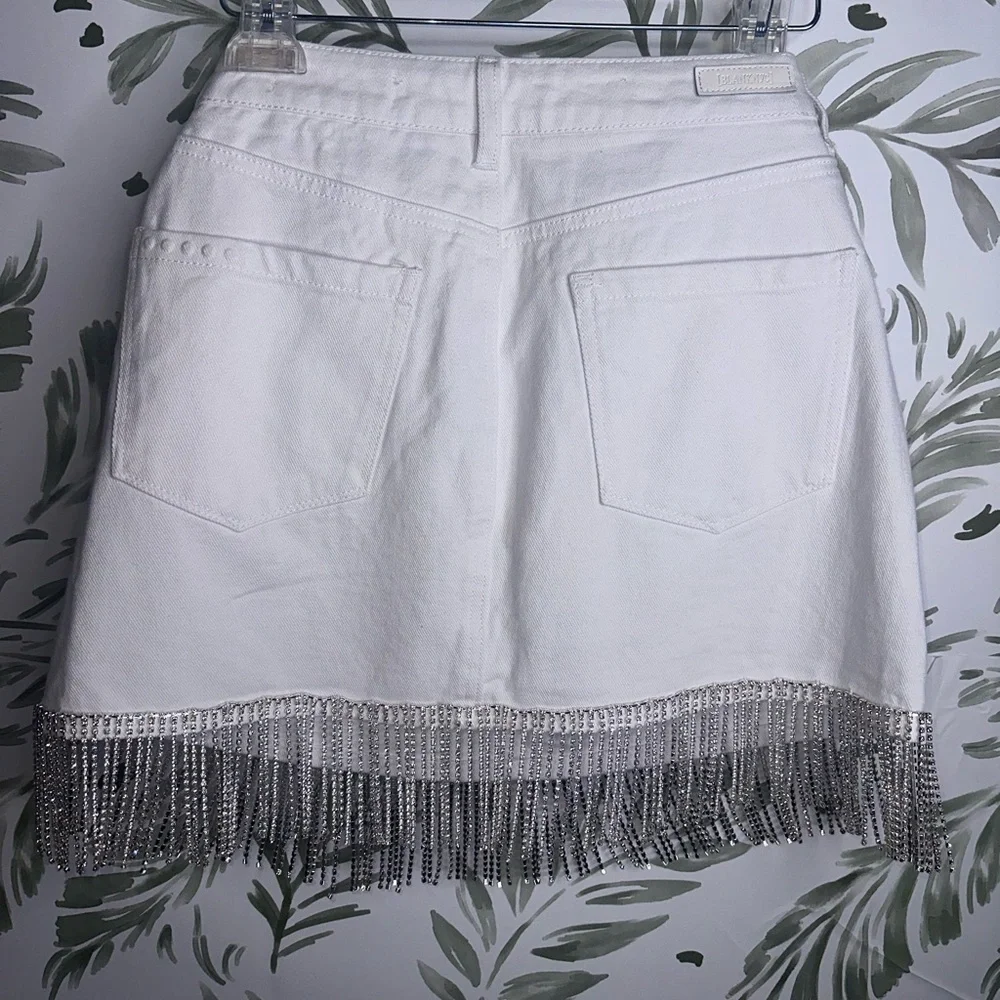 BLANK NYC White Denim Fringe Rhinestone Mini Skirt - Picture 7 of 8